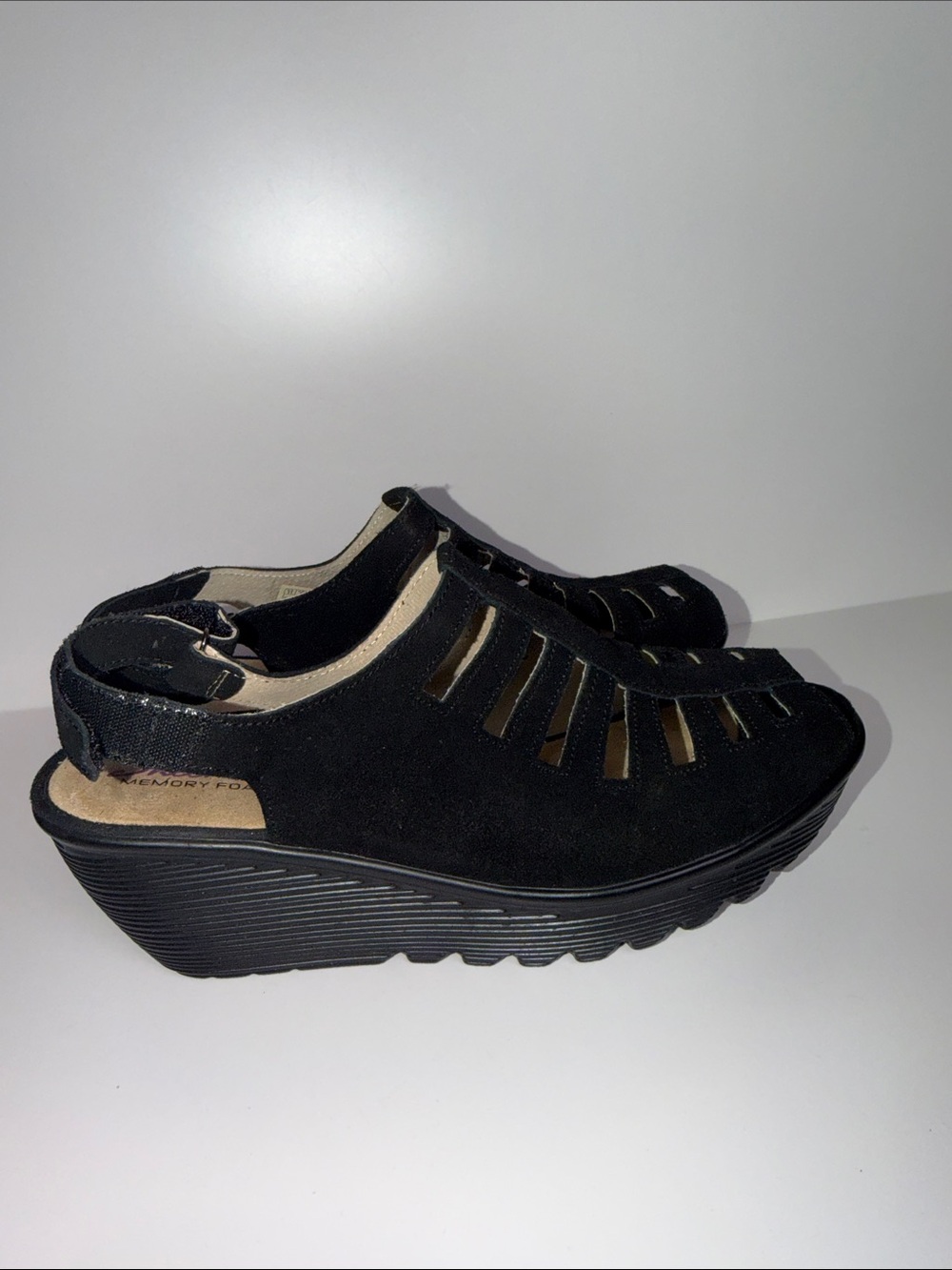 Skechers Memory Foam Black Wedge Sandals Women’s Size 11 Comfort Slingback Shoes